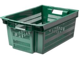 Ящик пластиковый с перфорированными стенками и сплошным дном, 600х400х250 мм, зеленый [125-1]