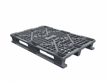 Паллет (поддон) пластиковый перфорированный на 2-х полозьях, 1200х800х150 мм, серый [02.102.91.С71/2]