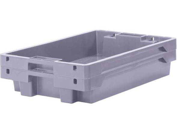 Ящик пластиковый со сплошными стенками и дном, 600х400х100 мм, серый [224]
